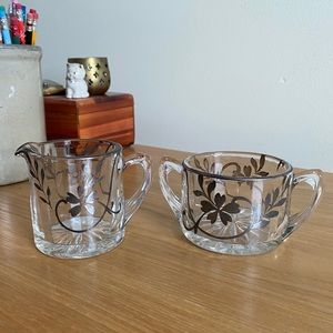 Vintage Sugar Creamer Set w/ Floral Silver Overlay